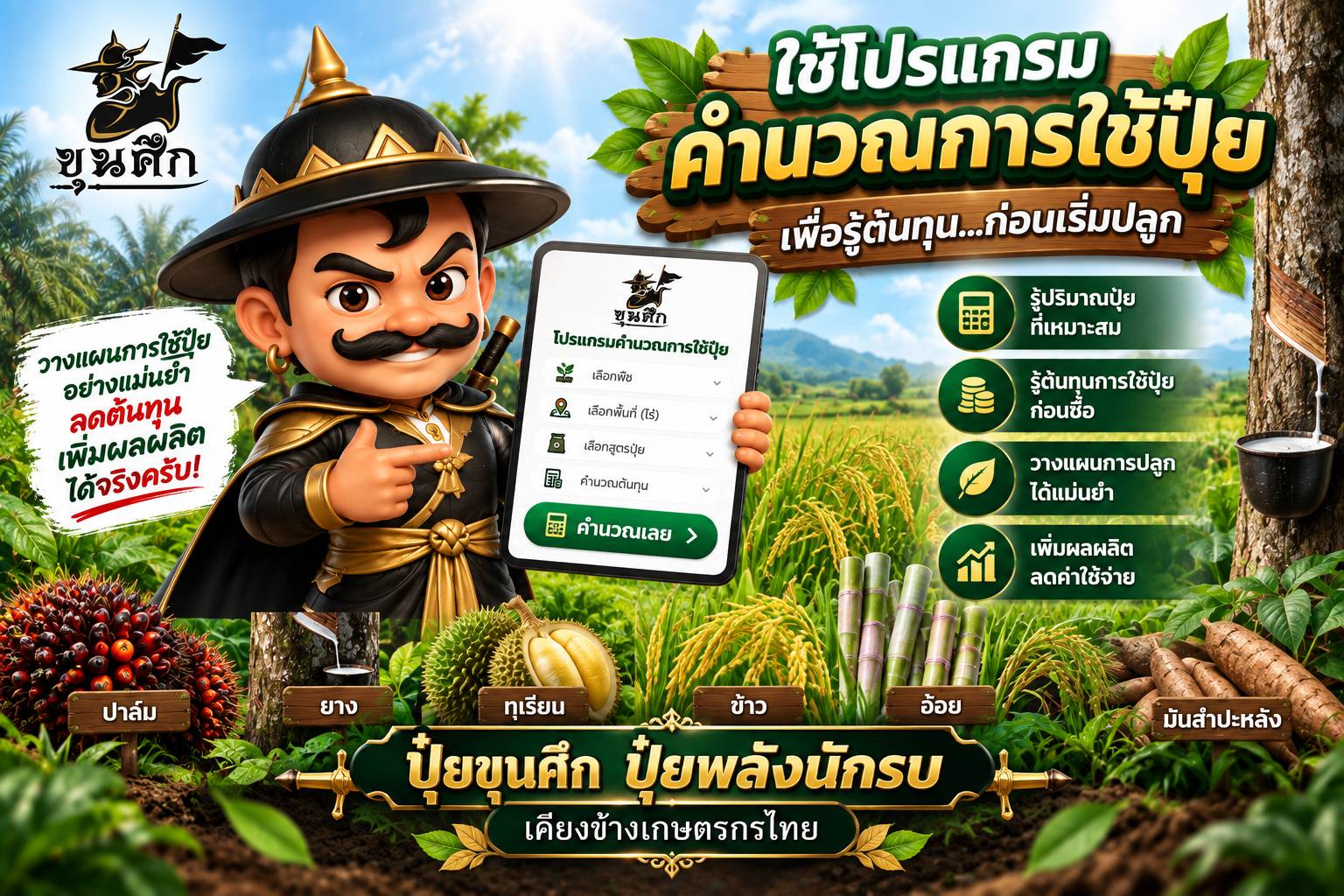 ภาพแนะนำโปรแกรมคำนวณการใช้ปุ๋ยขุนศึก
