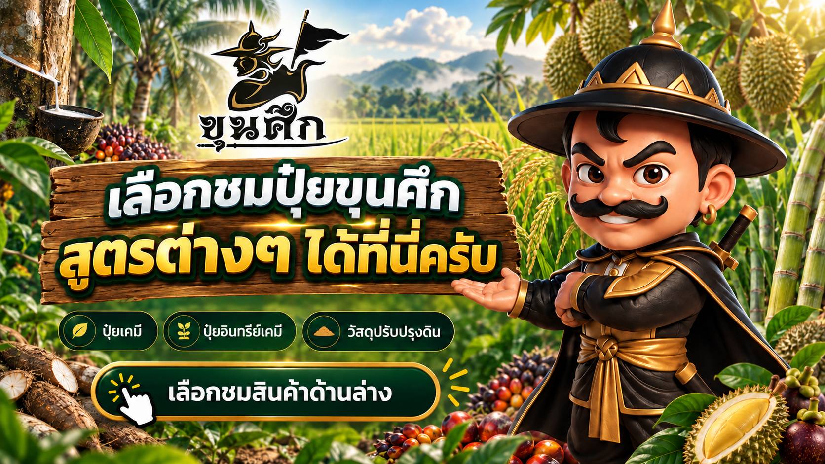 เลือกชมปุ๋ยขุนศึก ปุ๋ยเคมี ปุ๋ยอินทรีย์เคมี และวัสดุปรับปรุงดิน